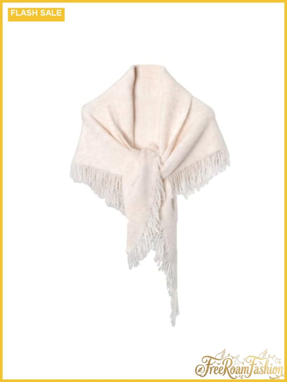 Fringe Knit Triangle Shawl Wrap Open Front Knotted Pashmina Scarf